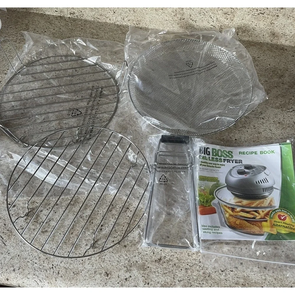 Big Boss 16 Quart OilLess Fryer Replacement Mesh Basket Racks Handle Recipe 8605